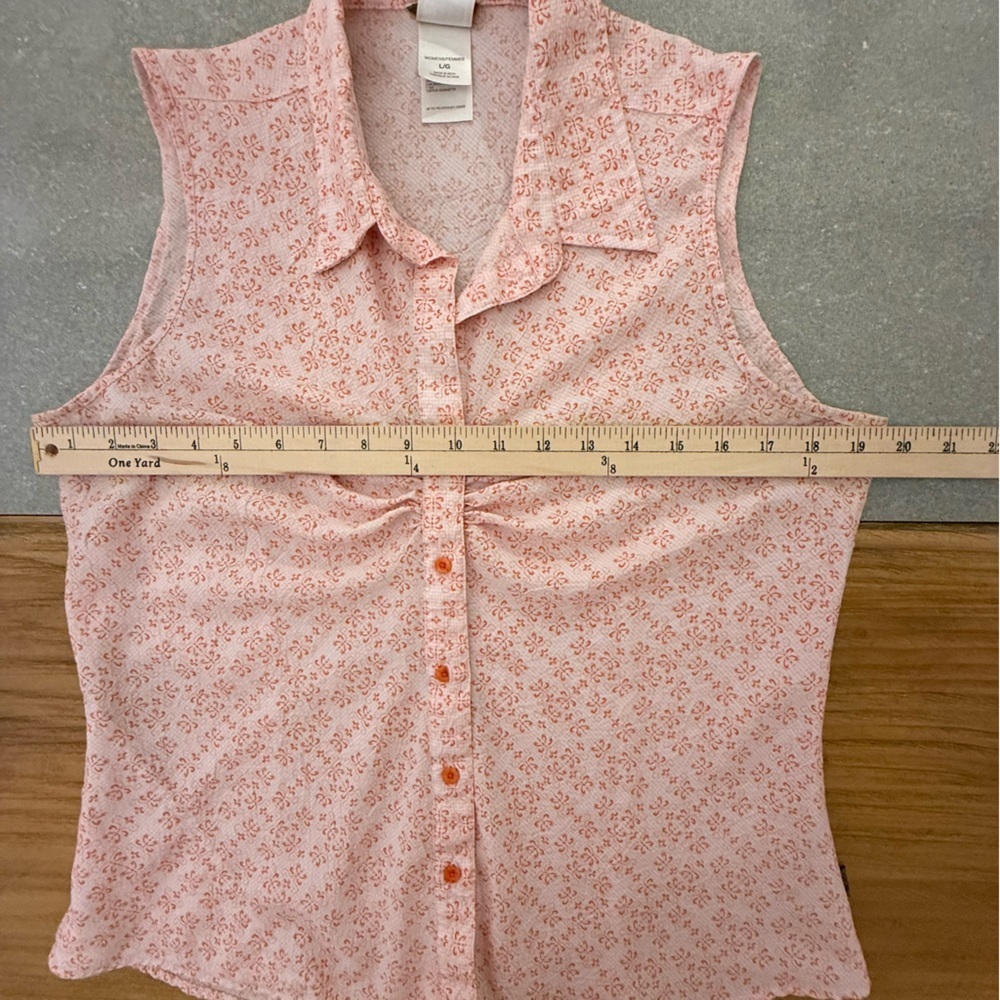 The North Face Sleeveless Hiking Shirt Button Down Pink Pattern Size Large - Picture 13 of 13